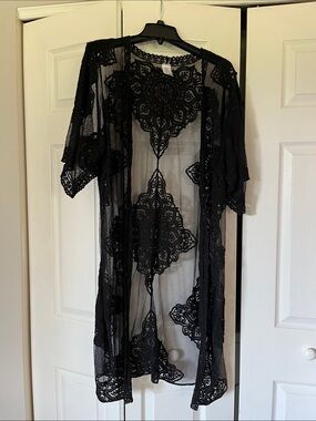 Source Unknown Black Sheer Lace Duster